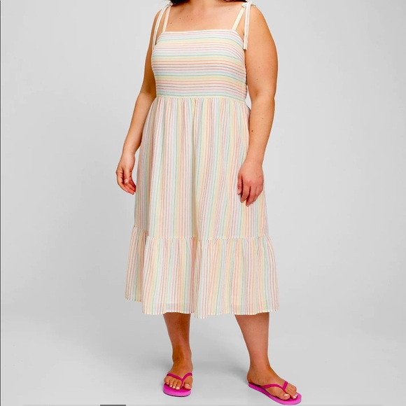 Midi rainbow striped dress with tie shoulders - Picture 1 of 3